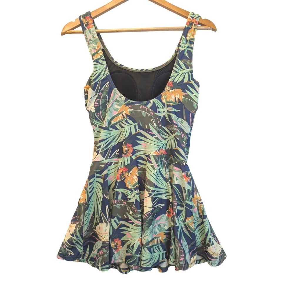 Shore Shapes Tropical Palm Print Swim Dress Navy Blue One Piece Size 10 2119-22A - Picture 3 of 16
